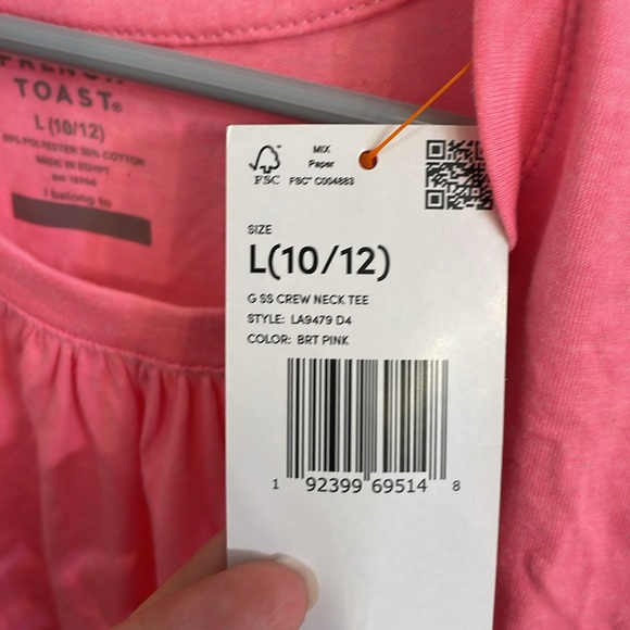 FRENCH TOAST NWT Girls Size Large (10/12) Bright Pink shirt crew neck top cotton - Picture 7 of 9